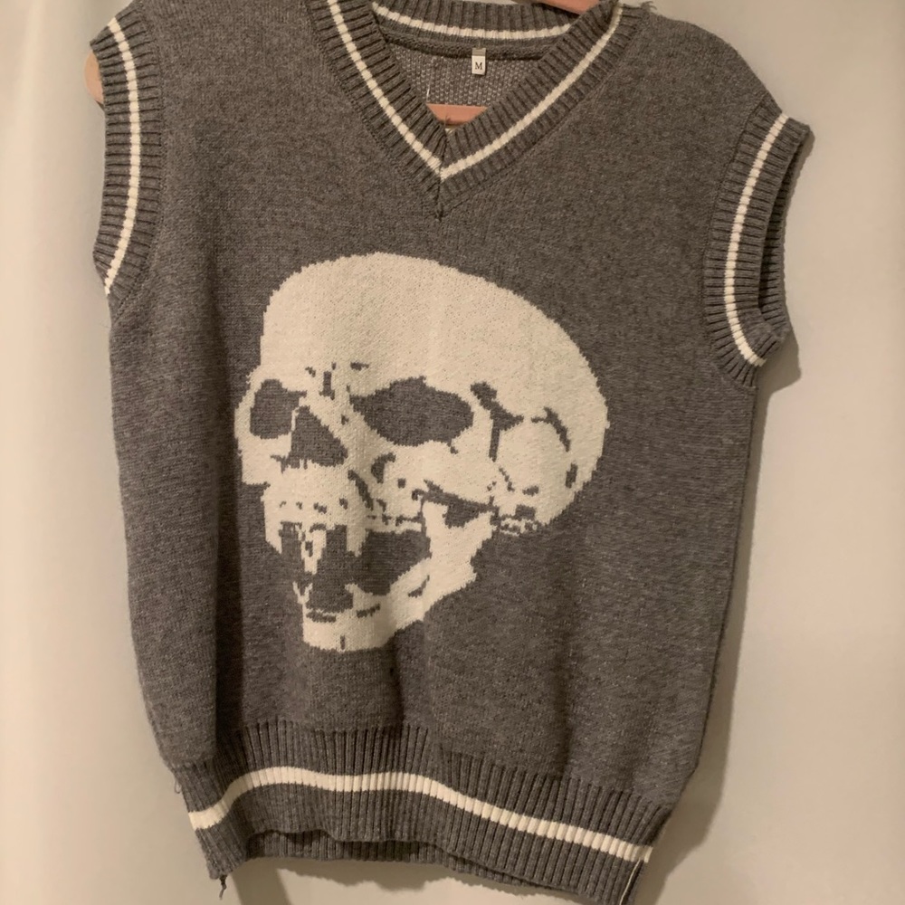 Skull V Neck Pullover Sweater